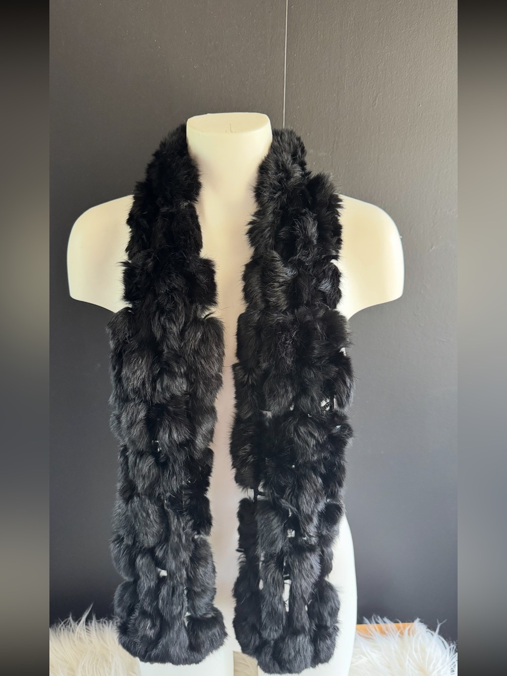 Black Fur Long Scarf - Elegant Women’s Wrap